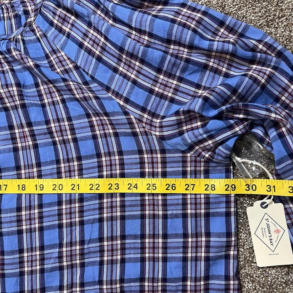 St John's Bay Women’s Shirt Plus Size 3X Blue Check Off Shoulder Blouse NWT - Picture 6 of 10